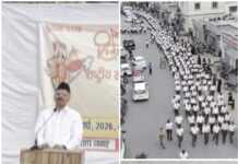 हिंदू नववर्ष चैत्र प्रतिपदा पर भव्य पथ संचलन संगम … प्रांत प्रचारक डॉ. शैलेंद्र ने संघ के संस्थापक एवं आद्य सरसंघचालक डॉ. हेडगेवार के जीवन के प्रेरणादायक प्रसंगों का उल्लेख किया… बताया – परतंत्र भारत में डॉक्टर की डिग्री प्राप्त करने के बाद भी तथा व्यक्तिगत एवं पारिवारिक जीवन में आर्थिक अभावों के बावजूद उन्होंने राष्ट्र एवं समाज के लिए अपना संपूर्ण जीवन समर्पित कर दिया
